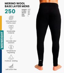 100% Merino Wool Base Layer Mens Pants - Thermal Underwear Long Johns