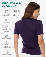 100% Merino Wool Shirt Women - Short Sleeve Tee Base Layer Top Undershirt