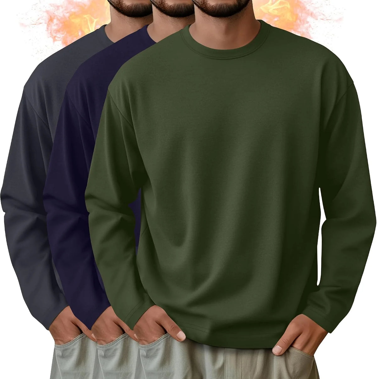 3 Pack Mens Long Sleeve Thermal Shirts Crew Neck Tops