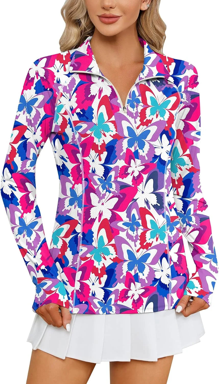 LOMON Women Long Sleeve Shirts Sun Protection 1/4 Zip Summer Quick Dry Hiking Shirts Quarter Zip Pullover for Women