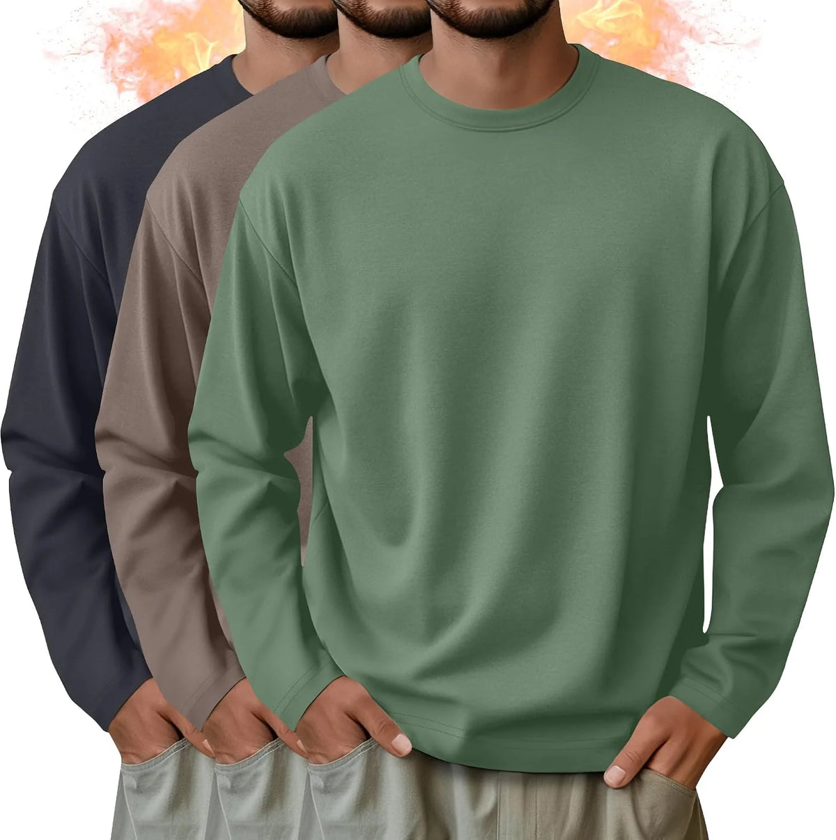 3 Pack Mens Long Sleeve Thermal Shirts Crew Neck Tops
