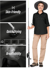 Women's UPF 50 Long Sleeve Sun Protection Safari Fish Hiking Shirts