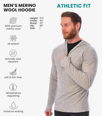 100% Merino Wool Hoodie Men - Slim Fit Quarter Zip Thermal Base Layer Top