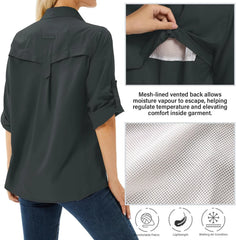 Women's UPF 50 Long Sleeve Sun Protection Safari Fish Hiking Shirts