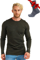 100% Merino Wool Base Layer Mens - Long Sleeve Thermal Shirts with Socks