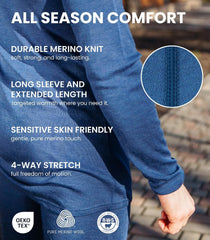 100% Merino Wool Base Layer Men Set - Thermal Underwear for Men Long Johns