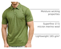 100% Merino Wool Polo Shirt Men - Short & Long Sleeve Shirt Base Later | Lightweight, Breathable Merino Wool, Naturally Anti-Odor, Moisture-Wicking Shirt for Men, Travel, Everyday Wear