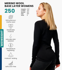 100% Merino Wool Base Layer Women - Long Sleeve Thermal Shirt with Socks