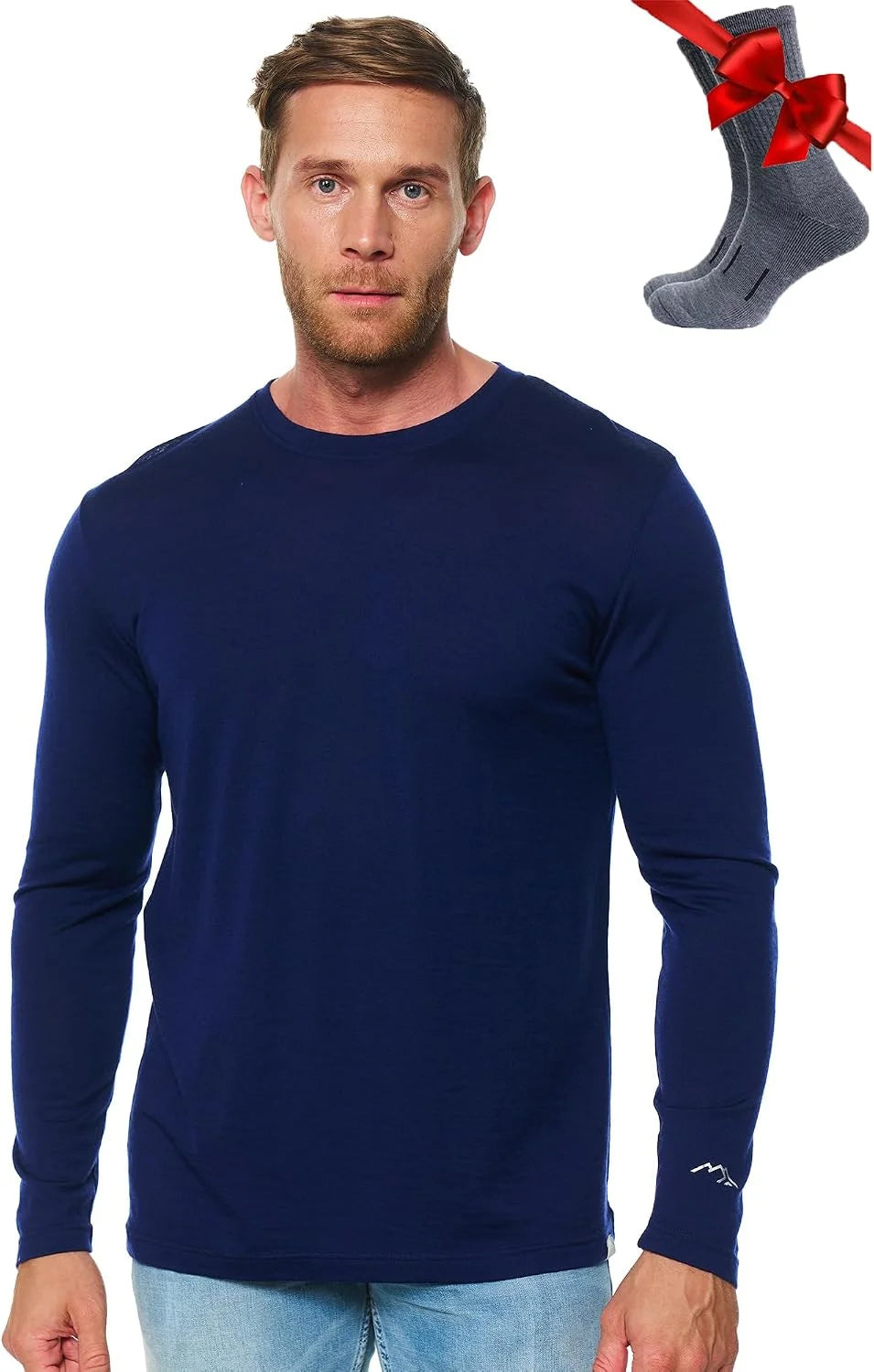 100% Merino Wool Base Layer Mens - Long Sleeve Thermal Shirts with Socks