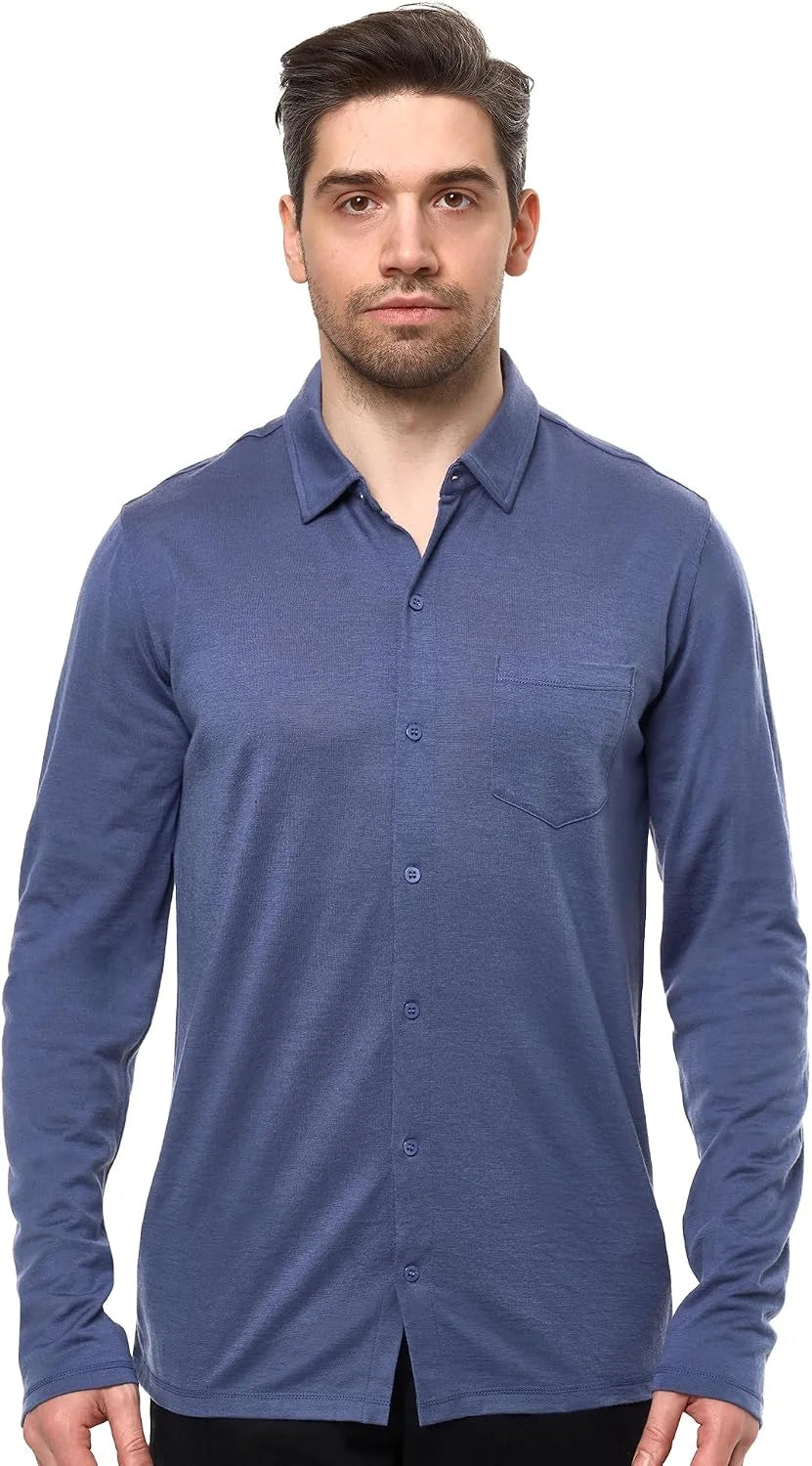 100% Merino Wool Button Up Shirt Men - Long & Short Sleeve Breathable
