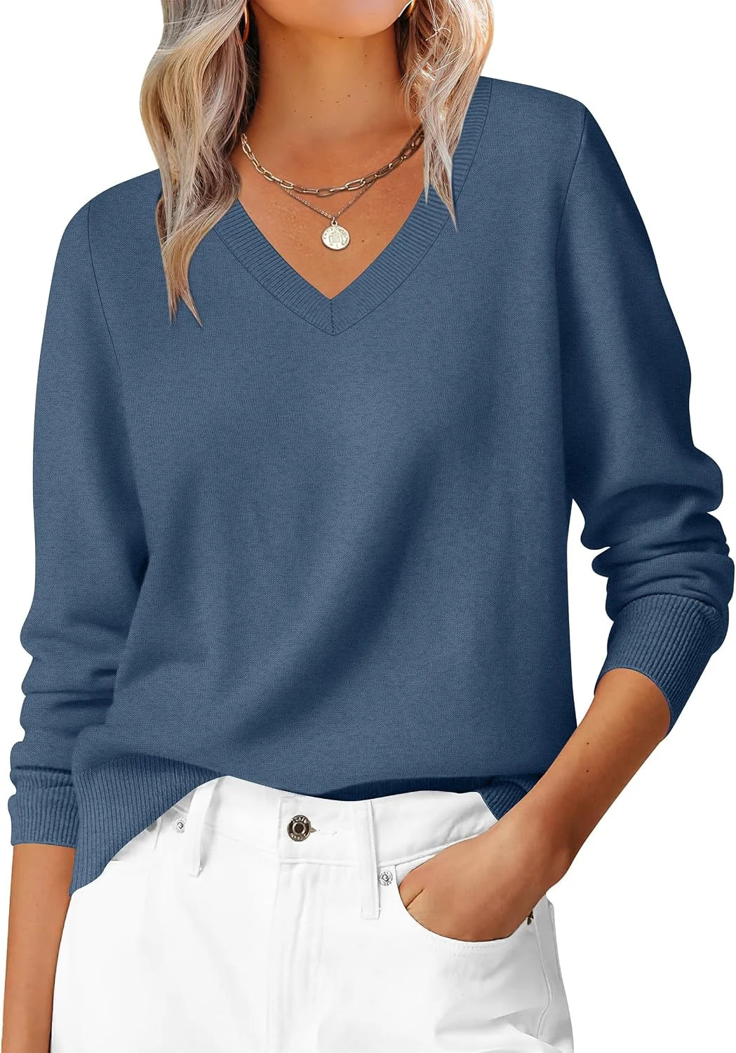 ANRABESS Women’s Fall Long Sleeve V Neck Light Sweaters