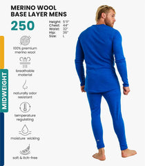 100% Merino Wool Base Layer Men Set - Thermal Underwear for Men Long Johns