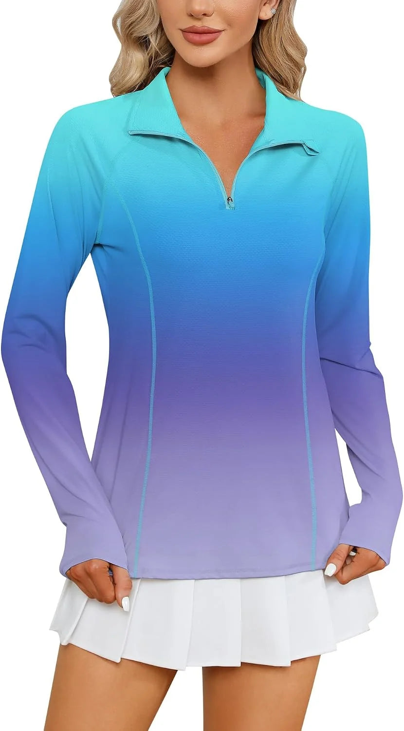 LOMON Women Long Sleeve Shirts Sun Protection 1/4 Zip Summer Quick Dry Hiking Shirts Quarter Zip Pullover for Women