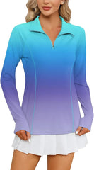 LOMON Women Long Sleeve Shirts Sun Protection 1/4 Zip Summer Quick Dry Hiking Shirts Quarter Zip Pullover for Women
