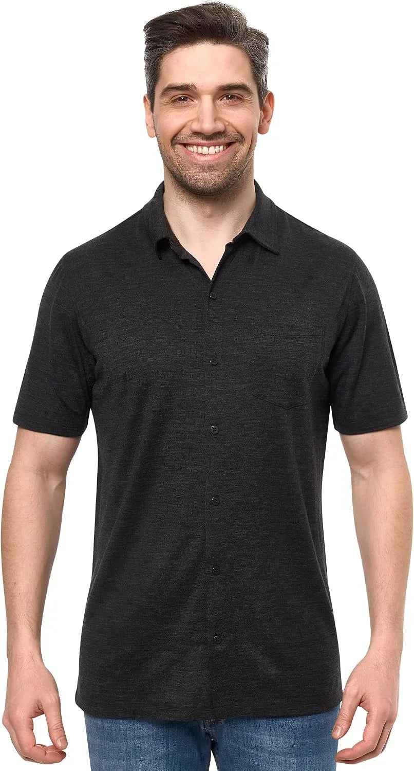 100% Merino Wool Button Up Shirt Men - Long & Short Sleeve Breathable
