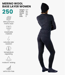 100% Merino Wool Base Layer Women Set - Thermal Underwear Women Top, Bottom