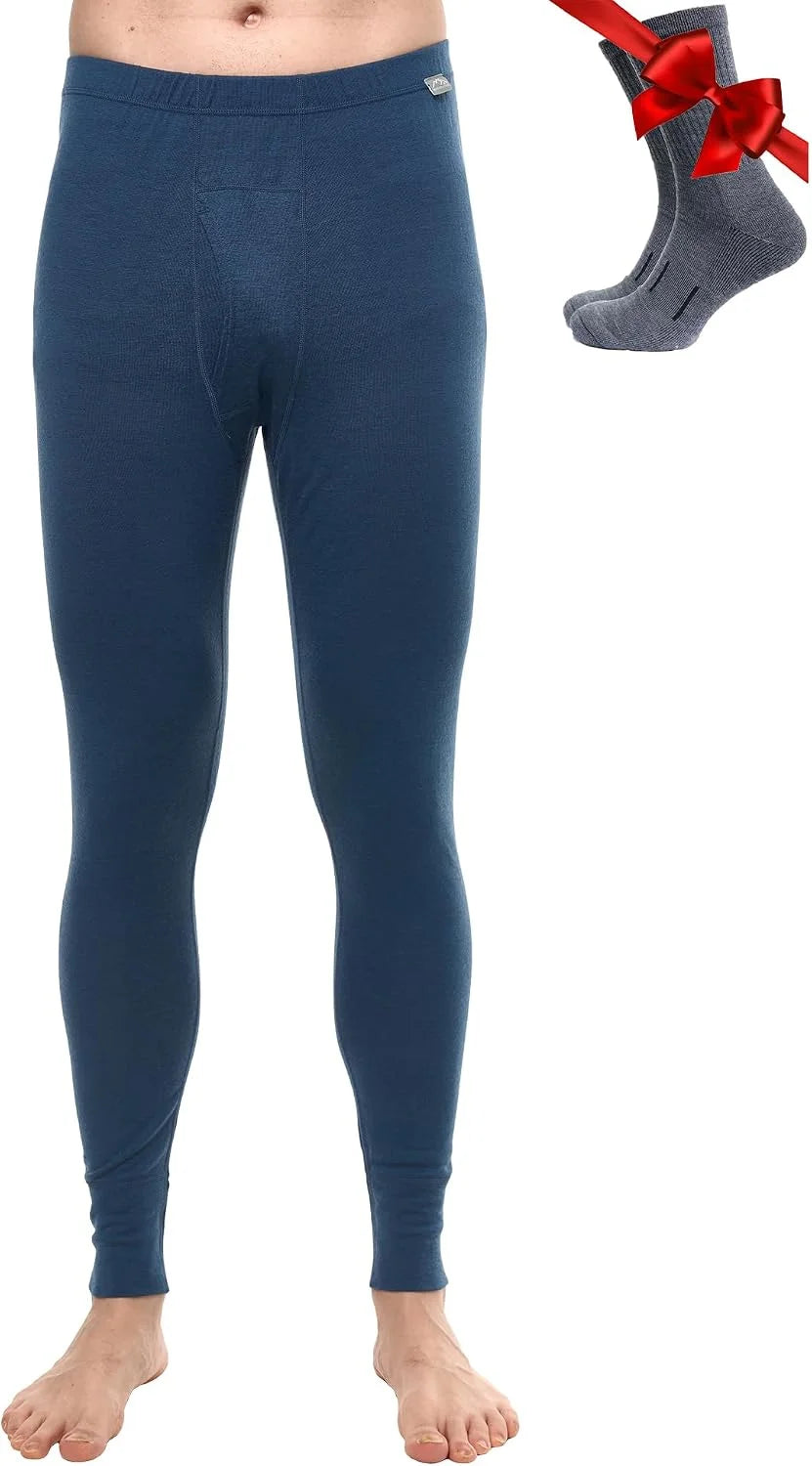 100% Merino Wool Base Layer Mens Pants - Thermal Underwear Long Johns