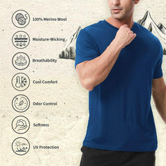 Merino Protect 100% Merino Wool V-Neck T Shirts for Men Odor Resistance Base Layer Hiking Travel T-Shirt Soft Undershirt