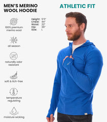 100% Merino Wool Hoodie Men - Slim Fit Quarter Zip Thermal Base Layer Top
