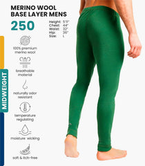 100% Merino Wool Base Layer Mens Pants - Thermal Underwear Long Johns