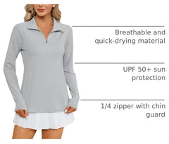LOMON Women Long Sleeve Shirts Sun Protection 1/4 Zip Summer Quick Dry Hiking Shirts Quarter Zip Pullover for Women