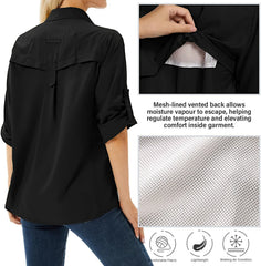 Women's UPF 50 Long Sleeve Sun Protection Safari Fish Hiking Shirts
