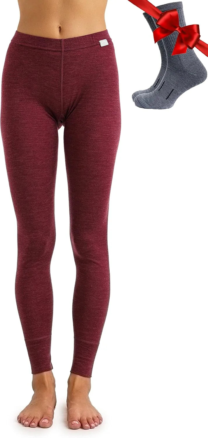 100% Merino Wool Base Layer Women Pants - Thermal Leggings Underwear