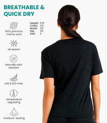 100% Merino Wool Shirt Women - Short Sleeve Tee Base Layer Top Undershirt