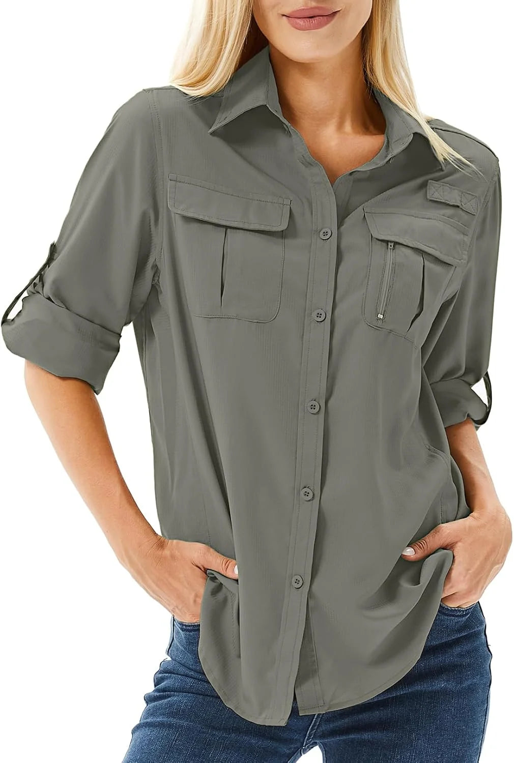 Women's UPF 50 Long Sleeve Sun Protection Safari Fish Hiking Shirts