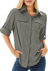 Women's UPF 50 Long Sleeve Sun Protection Safari Fish Hiking Shirts