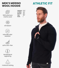 100% Merino Wool Hoodie Men - Slim Fit Quarter Zip Thermal Base Layer Top