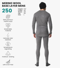 100% Merino Wool Base Layer Men Set - Thermal Underwear for Men Long Johns