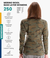 100% Merino Wool Base Layer Women - Long Sleeve Thermal Shirt with Socks