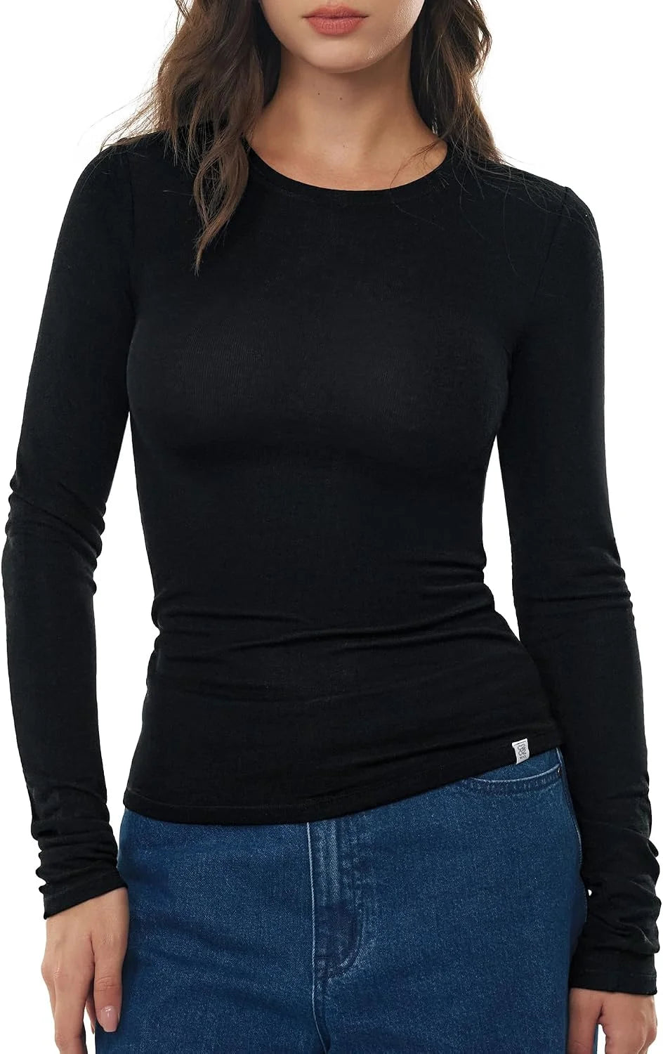 Women's Merino Wool Blend Shirts Long Sleeve Tops Crew Neck Fitted Basic Tee Cozy Embrace Collection
