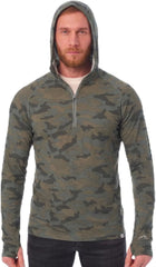 100% Merino Wool Hoodie Men - Slim Fit Quarter Zip Thermal Base Layer Top