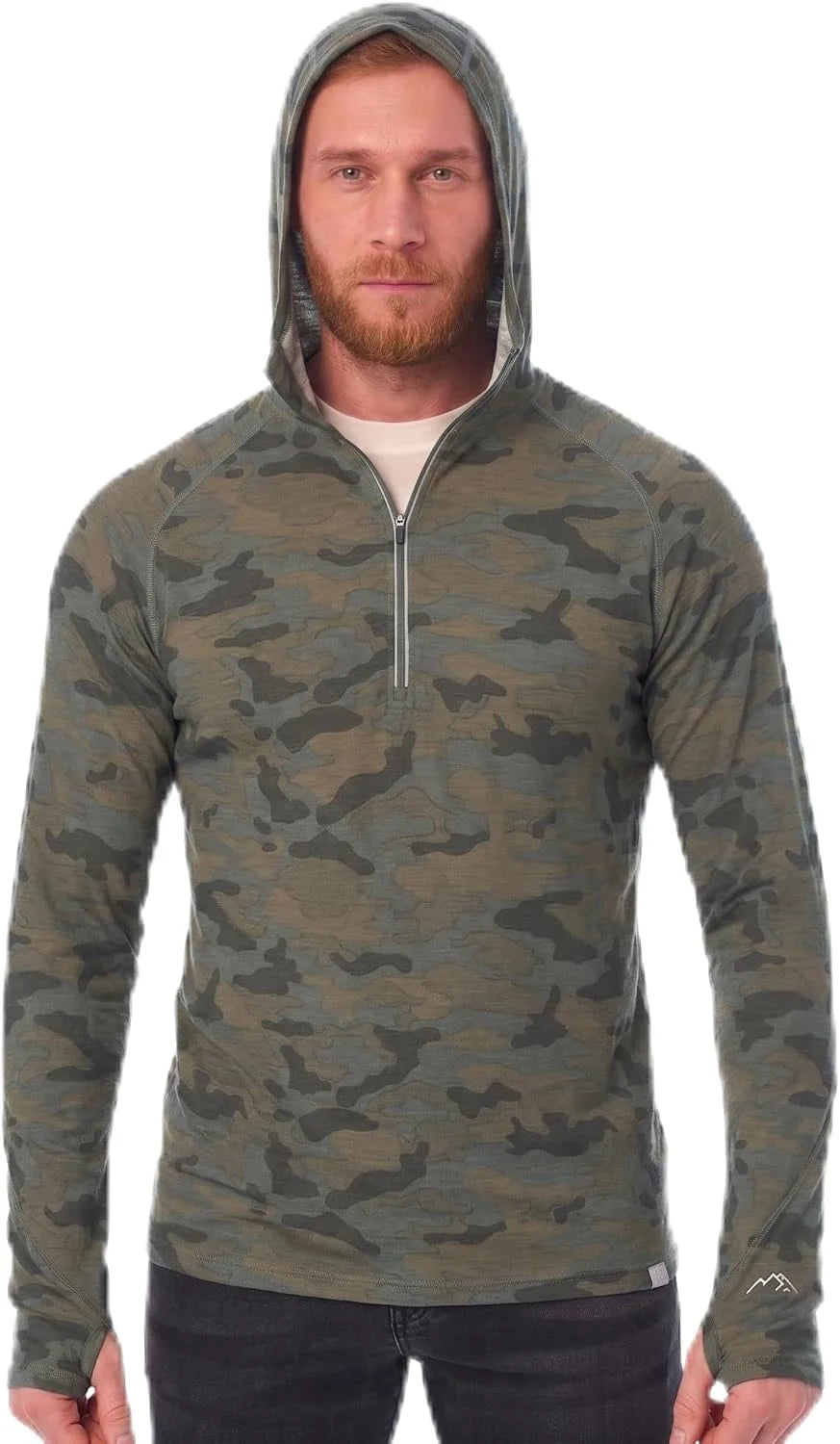 100% Merino Wool Hoodie Men - Slim Fit Quarter Zip Thermal Base Layer Top