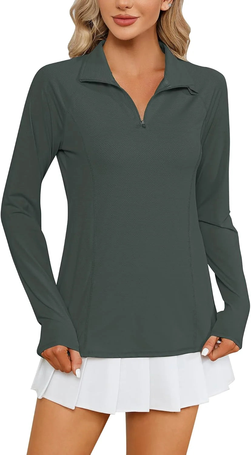 LOMON Women Long Sleeve Shirts Sun Protection 1/4 Zip Summer Quick Dry Hiking Shirts Quarter Zip Pullover for Women