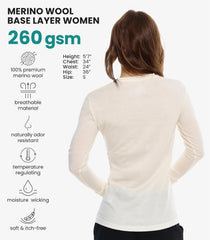 100% Merino Wool Base Layer Women - Thermal Merino Wool Shirt Women