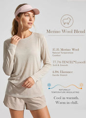 Merino Wool Shirt Women Lightweight Breathable Basic Tees Long Sleeve Sun Protection Shirts