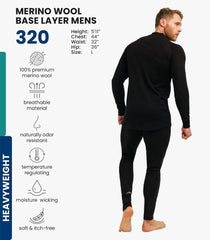 100% Merino Wool Base Layer Men Set - Thermal Underwear for Men Long Johns