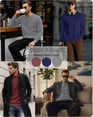 3 Pack Mens Long Sleeve Thermal Shirts Crew Neck Tops