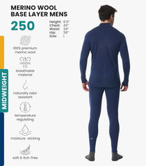 100% Merino Wool Base Layer Men Set - Thermal Underwear for Men Long Johns