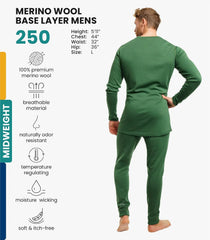 100% Merino Wool Base Layer Men Set - Thermal Underwear for Men Long Johns