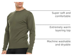 100% Merino Wool - Men's Long Sleeve Crew Shirt - Thermal Base Layer