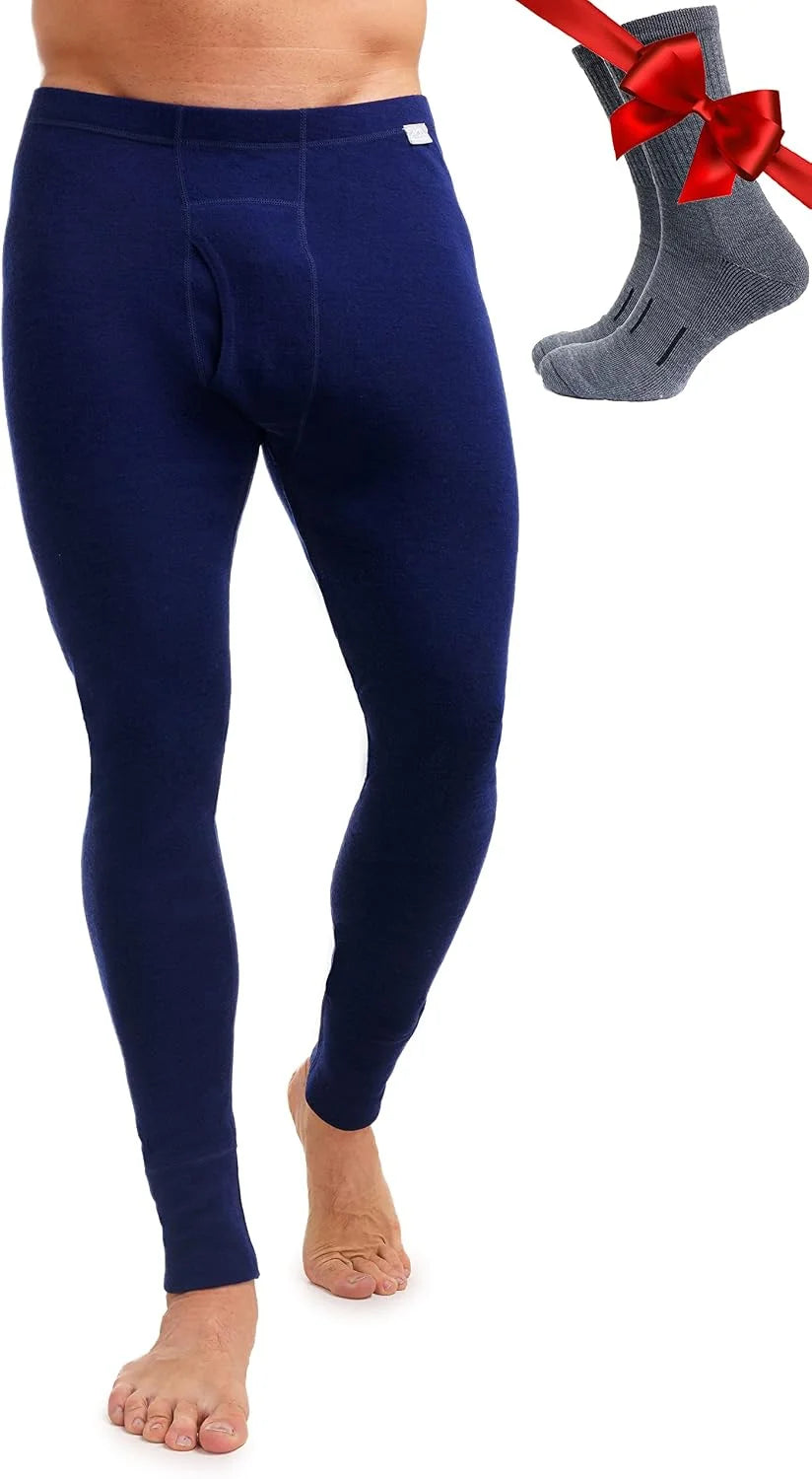 100% Merino Wool Base Layer Mens Pants - Thermal Underwear Long Johns