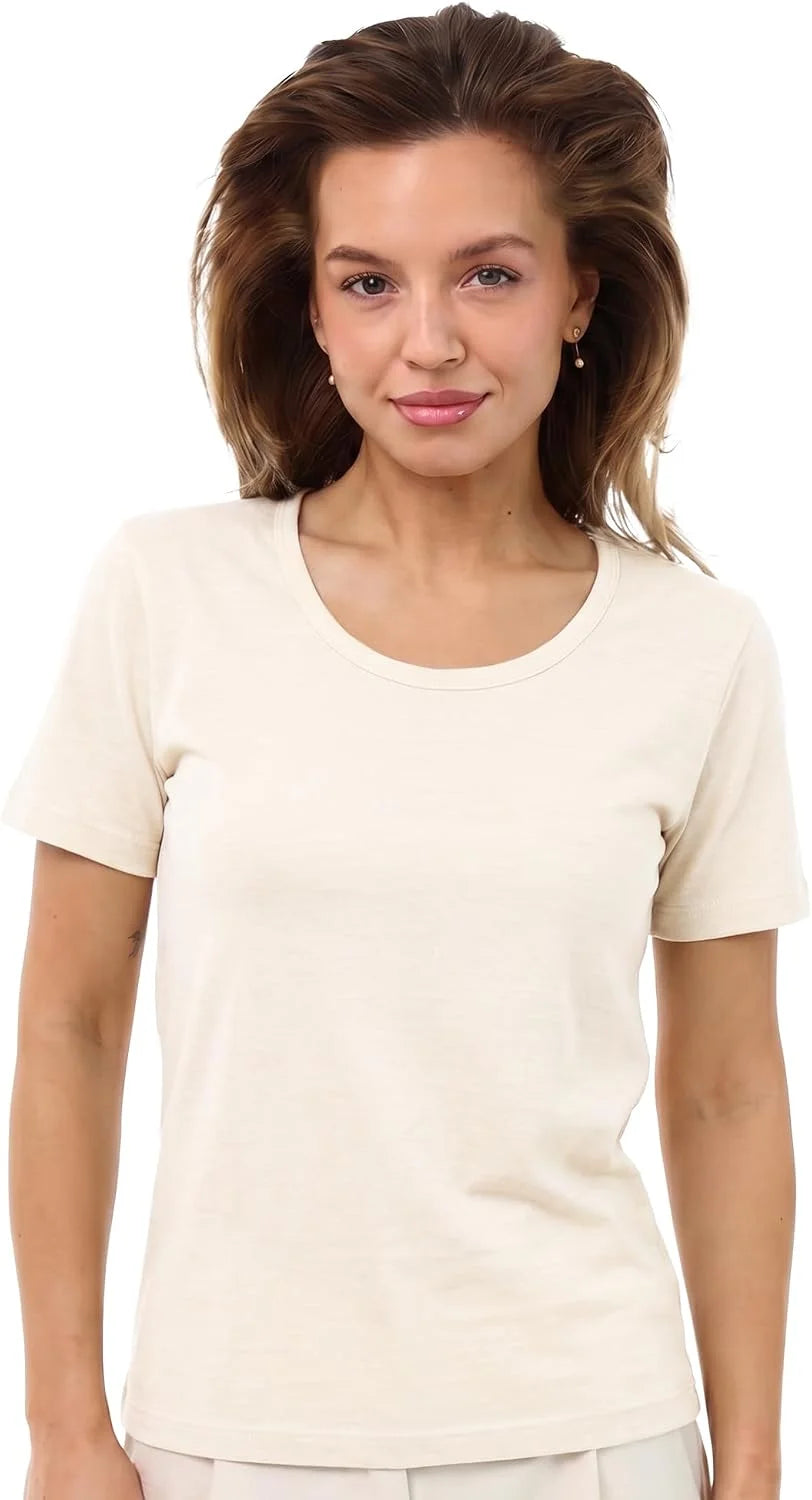 100% Merino Wool Shirt Women - Short Sleeve Tee Base Layer Top Undershirt