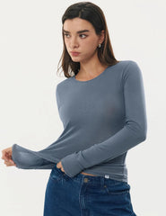 Women's Merino Wool Blend Shirts Long Sleeve Tops Crew Neck Fitted Basic Tee Cozy Embrace Collection