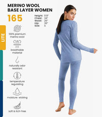 100% Merino Wool Base Layer Women Set - Thermal Underwear Women Top, Bottom