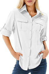 Women's UPF 50 Long Sleeve Sun Protection Safari Fish Hiking Shirts