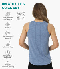 100% Merino Wool Tank Top Women - Active Sleeveless Undershirt Base Layer
